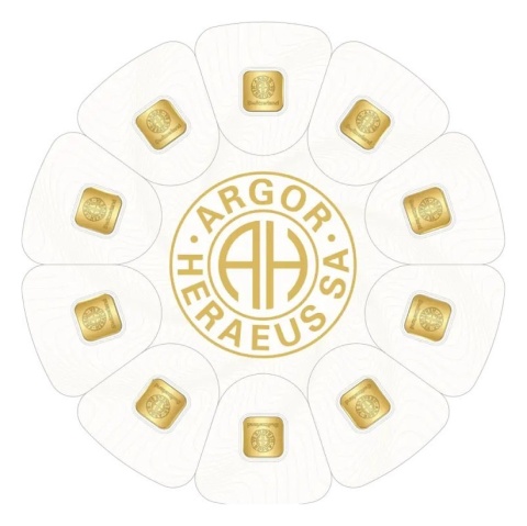 10 x 1g GoldSeed Złote Sztabki Argor-Heraeus – awers