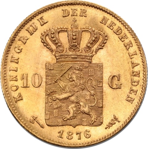 10 Guldenów Holandia Wilhelm III Złota Moneta | 1875 - 1889