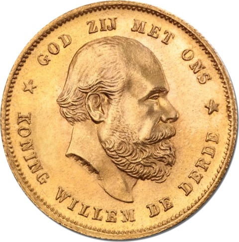 10 Guldenów Holandia Wilhelm III Złota Moneta | 1875 - 1889