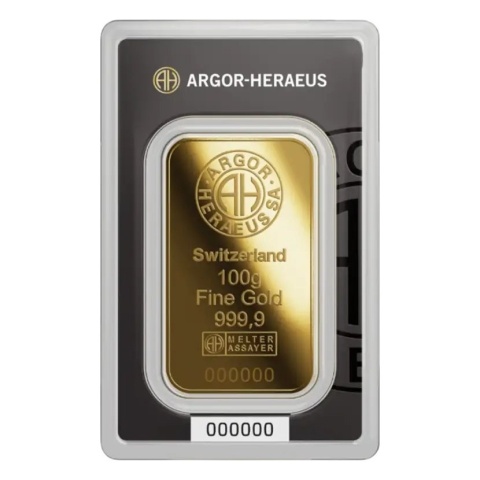 100g Złota Sztabka Argor-Heraeus Bita – awers