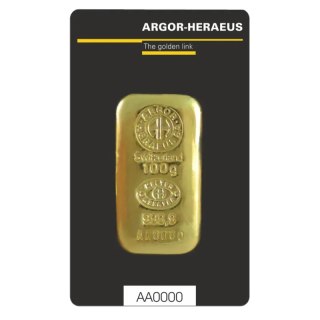 100g Złota Sztabka | Argor Heraeus | Odlewana