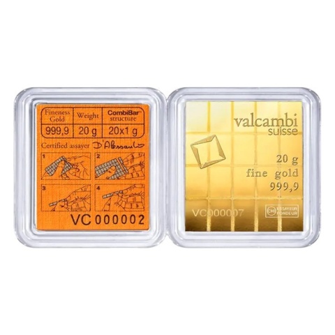 20 x 1g CombiBar Złota Sztabka Valcambi – rewers