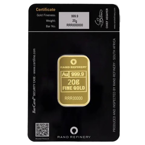 20g Złota Sztabka | Loxodonta Africana | Rand Refinery | QR Code