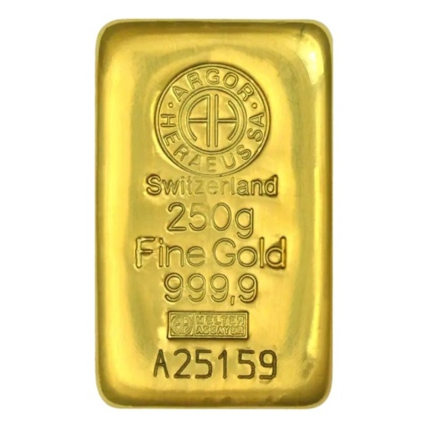 250g Złota Sztabka Argor-Heraeus Odlewana – awers