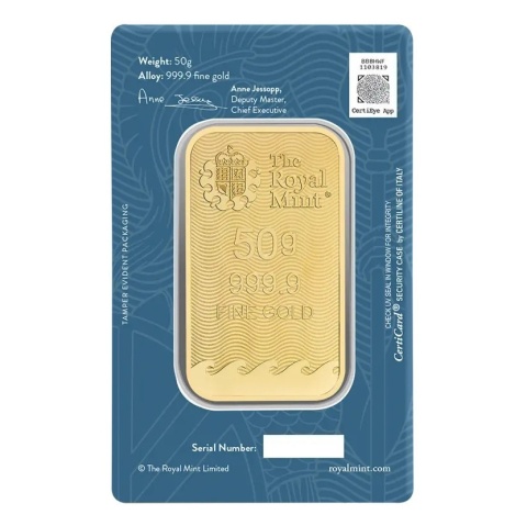 50g Britannia Sztabka Złota Royal Mint – rewers