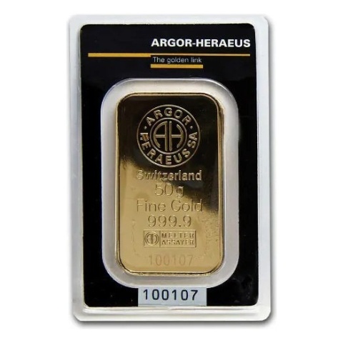 50g Sztabka złota Argor-Heraeus Kinebar – rewers