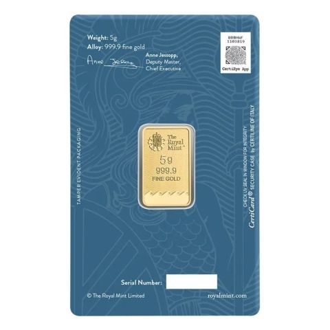 5g Britannia Sztabka Złota Royal Mint – rewers