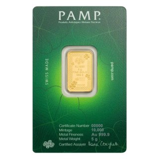 5g Złota Sztabka | PAMP | Portafortuna - Trifoglio a quattro foglie