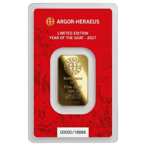 Sztabka złota 10g Argor-Heraeus Rok Kozy 2027