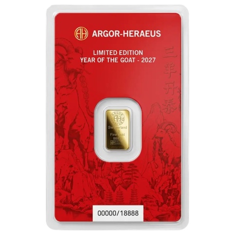 Sztabka złota 1g Argor-Heraeus Rok Kozy 2027
