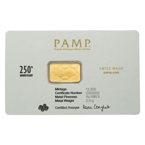 Sztabka złota 2,5 g PAMP Heraldic Bald Eagle — 250-lecie USA