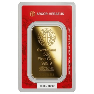Sztabka złota 50g Argor-Heraeus Rok Kozy 2027