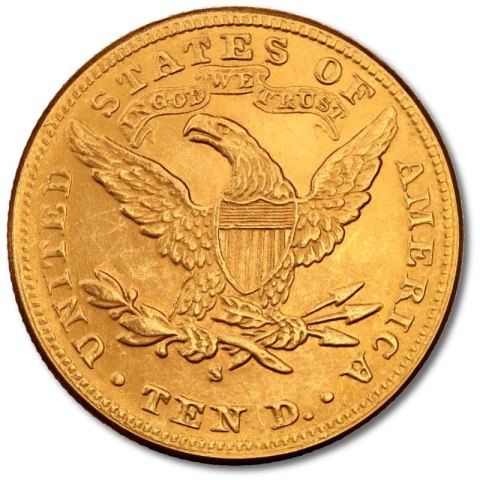 Złota moneta 10 Dolarów Eagle Liberty Head — 1866-1907