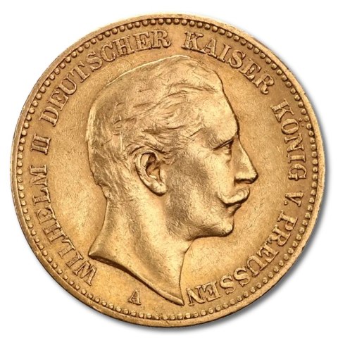 Złota moneta 20 Marek Wilhelm II, Cesarstwo Niemieckie — 1888-1913